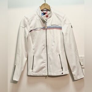 BMW White Zip Up Jacket with Classic Stripes Detail - Ladies Small